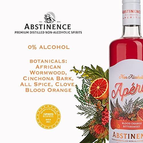 Abstinence Spirits Blood Orange Aperitif | Award Winning Non-Alcoholic Spirit | 750ml