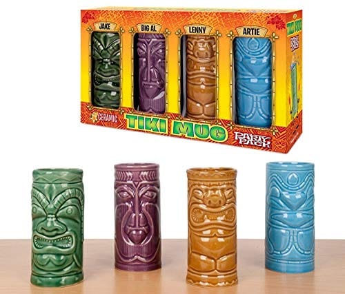 4 Tiki Tumblers Ceramic Hawaiian Luau Party Mugs Glasses