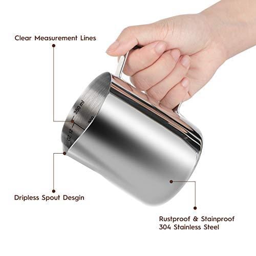 Milk Frothing Pitcher 350ml 600ml 900ml 1500ml 2000m(12oz 20oz 32oz 50oz 66oz)Steaming Pitchers Stainless Steel Milk Coffee Cappuccino Latte Art Barista Steam Pitchers Milk Jug Cup with Decorating Pen