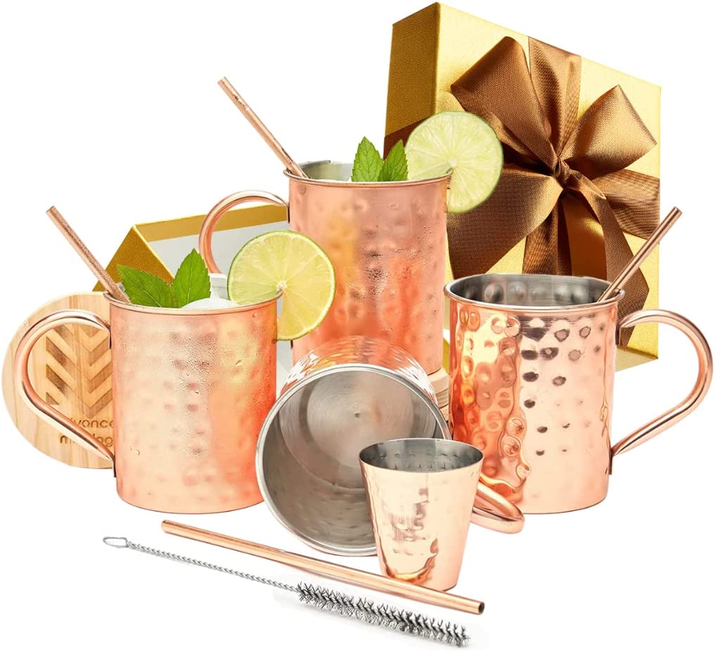 Classic Stainless Steel Lined Moscow Mule Mugs - Set of 4 (16oz)