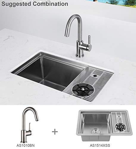 AguaStella AS1514XSS Bar Sink with Glass Rinser Stainless Steel Undermount Prep Kitchen Sink 23-1/4 x 14 Inches Single Bowl