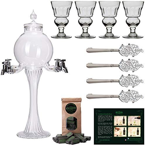 ALANDIA Absinthe Fountain Set Bubble | 1x Premium Fountain with 4 spouts | 4x Absinthe Glasses | 4x Absinthe Spoons | 1x Absinthe Sugar Cubes