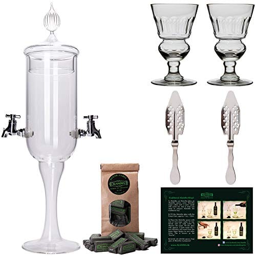 Absinthe Fountain Set Petite | 1x Absinthe Fountain | 2X Absinthe Glasses | 2X Absinthe Spoons | 1x Absinthe Sugar Cubes | Drink Absinthe The Traditional Way