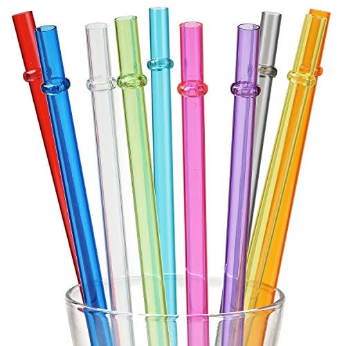 ALINK 10.5 in Long Rainbow Colored Reusable Tritan Plastic Replacement Straws for 20 OZ 30 OZ Tumblers, Set of 10 with Cleaning Brush