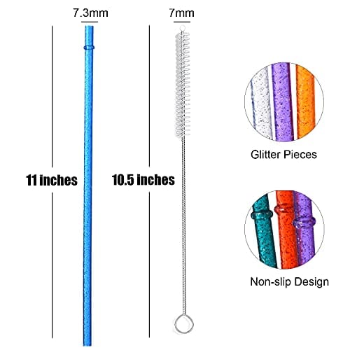 ALINK 12-Pack Glitter Reusable Clear Plastic Straws, 11