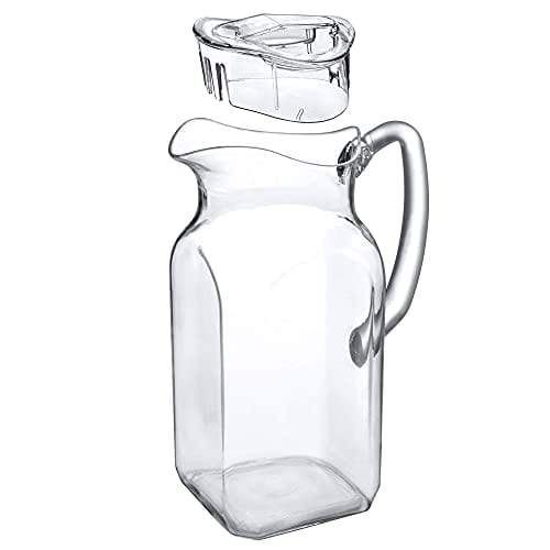 Amazing Abby - Quadly - Acrylic Pitcher (64 oz), Clear Plastic Pitcher with Lid, BPA-Free and Shatter-Proof, Great for Iced Tea, Sangria, Lemonade, and More