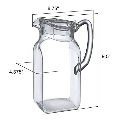 Amazing Abby - Quadly - Acrylic Pitcher (64 oz), Clear Plastic Pitcher with Lid, BPA-Free and Shatter-Proof, Great for Iced Tea, Sangria, Lemonade, and More