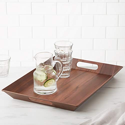 Amazon Basics Large 19-Inch Handled Serving Tray - Acacia Wood Matte Texture