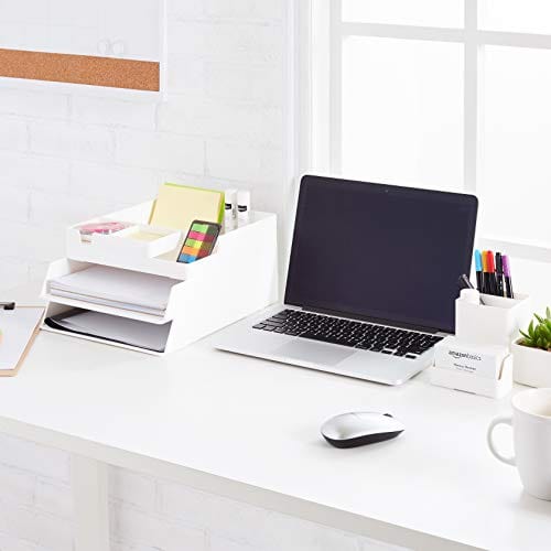 Amazon Basics Plastic Desk Organizer Bundle- Accessory Tray/Half Accessory Tray/Small Tray, White