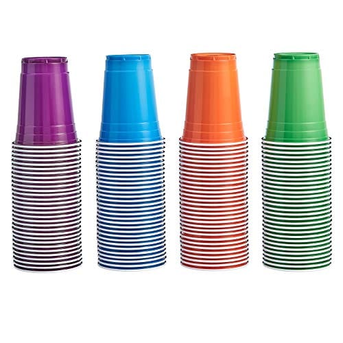 AmazonCommercial Plastic Cups, 16oz, Orange, Light Blue, Purple, Lime Green, Pack of 120