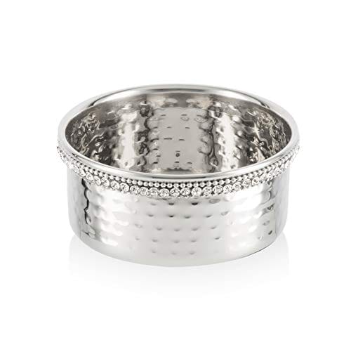 4-inch Hammered Stainless Steel Wine Coaster with Crystal Diamond Edge