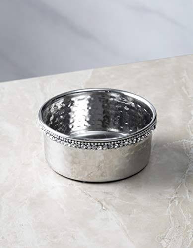 4-inch Hammered Stainless Steel Wine Coaster with Crystal Diamond Edge