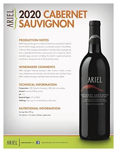 Ariel Dealcoholized Cabernet Sauvignon, 750 ML