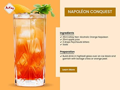 ArKay Non-Alcoholic Orange Napoleon | Make Great Zero Proof Cocktails | Orange Napoleon Alternative | 0 Calories 0 Sugar |