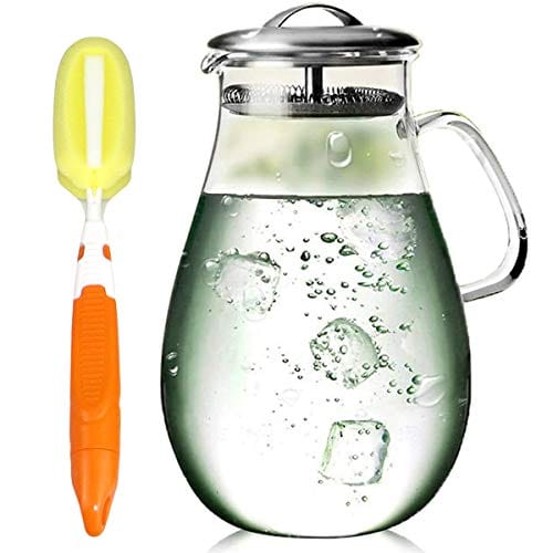 Artcome 65 Oz Large Heat Resistant Water Carafe with Stainless Steel Lid, Borosilicate Glass Beverage Pitcher with Lid