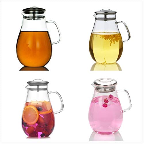 Artcome 65 Oz Large Heat Resistant Water Carafe with Stainless Steel Lid, Borosilicate Glass Beverage Pitcher with Lid