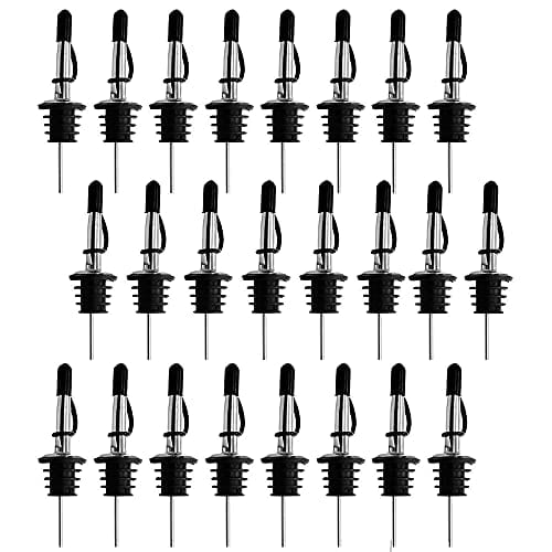 24 Pack Bottle Pourers, BALTRE Stainless Steel Liquor Pourers, with Siamese Rubber Dust Caps Pourers Tapered Spout, Suitable for About 3/4