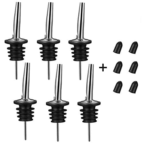 6PCS Stainless Steel Pourers, BALTRE Speed pourer, Liquor Bottle Pourers and Vinegar Tapered Stopper Spout, Liquor Pourers with Rubber Dust Caps