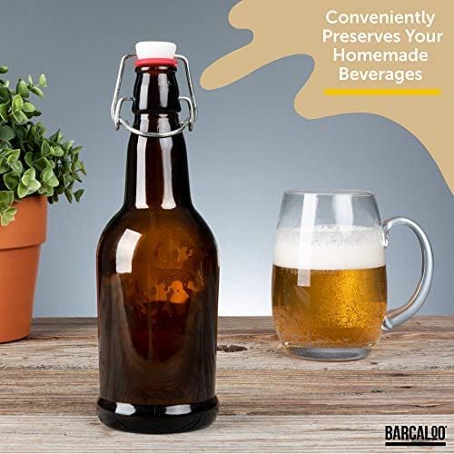 16oz Amber Glass Beer Bottles for Home Brewing - 12 Pack with Flip Caps