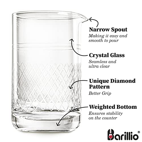 20 Oz Crystal Cocktail Mixing Glass Set With Bamboo Stand by Barillio | Seamless Mixing Pitcher for Stirred Cocktail with Thick Weighted Bottom