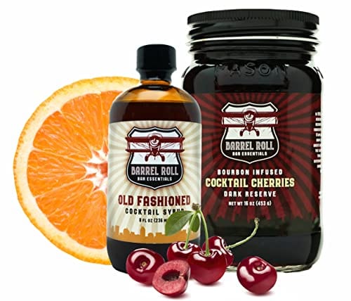 Barrel Roll Bar Essentials Cocktail Mixers - Old Fashioned Cocktail Kit - All-Natural Old Fashioned Drink Mix & Cocktail Cherries