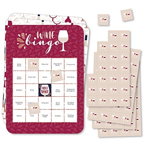 Big Dot of Happiness But First, Wine - Bingo Cards and Markers - Wine Tasting Party Bingo Game - Set of 18