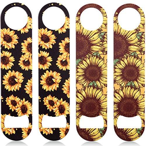 4 Pieces flat bottle openers Sunflowers Stainless Steel Bottle Opener Beer Bottle Opener bar key for bartenders,Home Kitchen, Bar or Restaurant 2 Styles