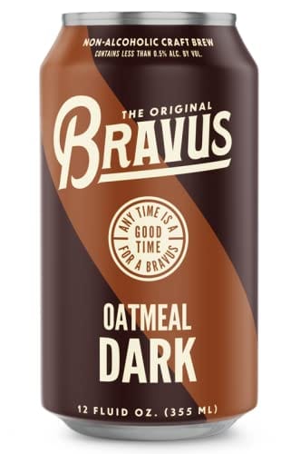 Bravus Oatmeal Dark NA Craft Brew - 24 Pack x 12 Fl Oz Cans - Low-Calorie, GABF Silver Medal Winner