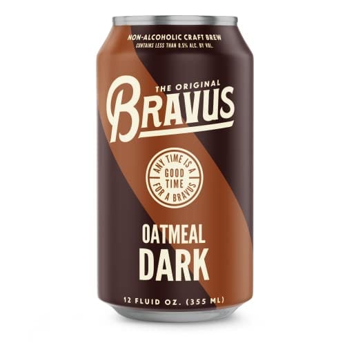 Bravus Oatmeal Dark NA Craft Brew - 24 Pack x 12 Fl Oz Cans - Low-Calorie, GABF Silver Medal Winner