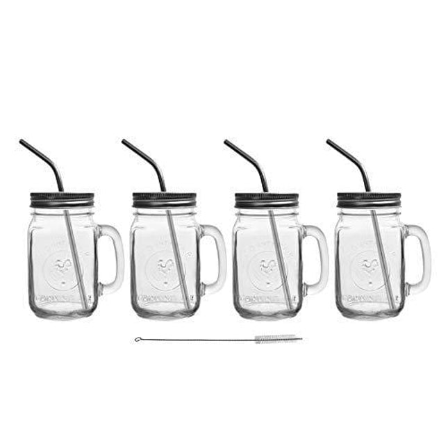 Buy Mason Jar Mugs with Handle, multi COLORED Lids and Plastic Straws. 16  Oz. Each. Old Fashion Drinking Glasses - pack of 4 by Premium Vials Online  at desertcartINDIA