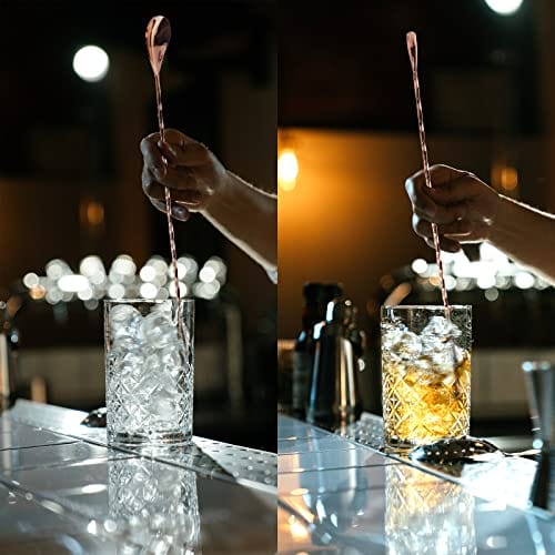 2 Pcs 12 Inches Bar Spoon, Long Handle Mixing Stirrers for Drink, Briout Stainless Steel Bar Cocktail Shaker Spoon, Rose Gold