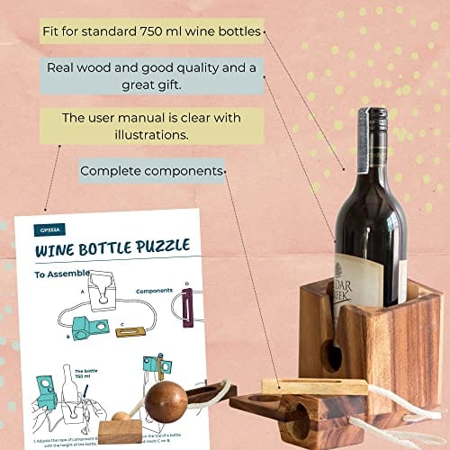 BSIRI Gifts Wine Bottle Puzzles Games for Adults Party Brain Teaser Hard Puzzle Board Games for Adults Box Lover Funny Fit Wine Game Gadgets 3D (Wine Bottle Puzzle)