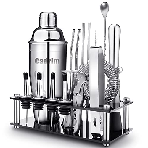 Cocktail Shaker Set, Cadrim Mixology Bartender Kit, 17-Piece Stainless Steel Bar Set with Acrylic Stand, Martini Shaker Bartending Tools for Home or Parties