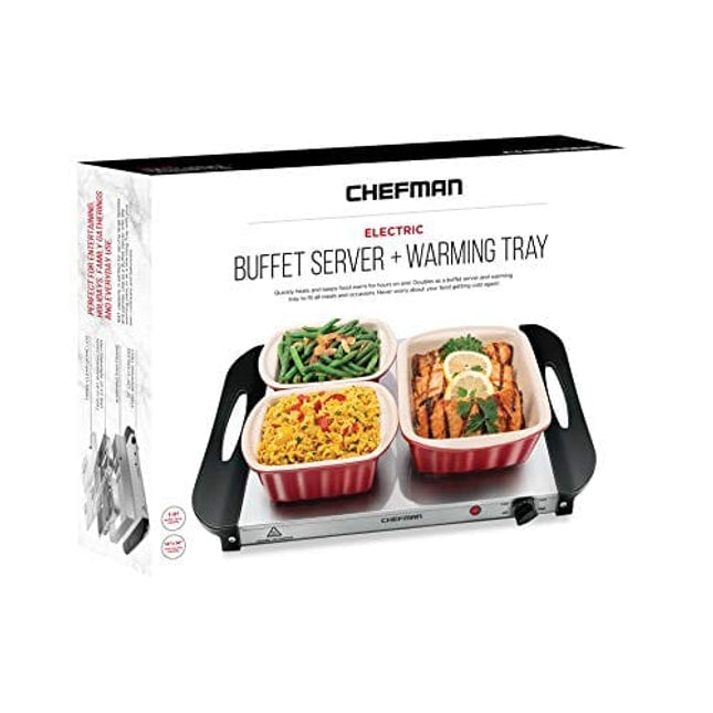 Chefman Electric Warming Tray with Adjustable Temperature Control, Glass  Top Large 21”x16” Surface Keeps Food Hot