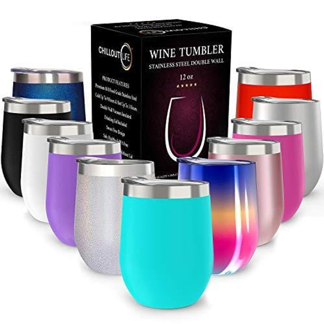 ZONEGRACE 4 pack 12 oz Stainless Steel Stemless Wine Glass Tumbler