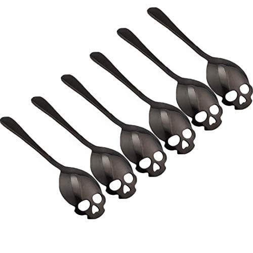 304 Stainless Steel Skull Sugar Spoon Dessert?Tea ?Coffee Stirring Spoon Set of 6 (Black) (Black)