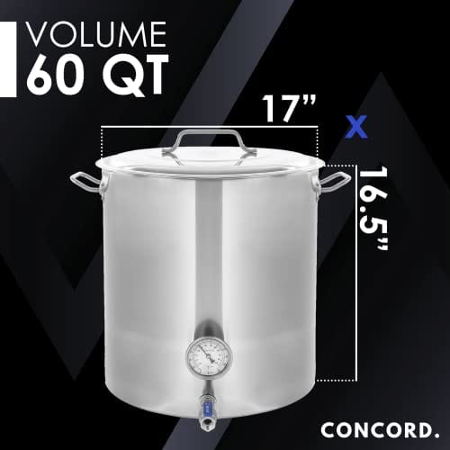 CONCORD Stainless Steel Home Brew Kettle Stock Pot (Weldless Fittings) (60 QT/ 15 Gal)