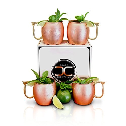 Craft Cocktails - Handmade Copper Moscow Mule Mugs with Gift Box (Set of 4, 16 Oz., Smooth)