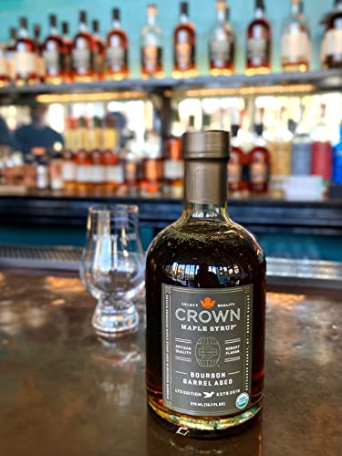 Crown Maple Bourbon Barrel Aged Organic Maple Syrup, 12.7 Fl Oz, Pancakes, Flavor Cocktails, Marinades and Sauces