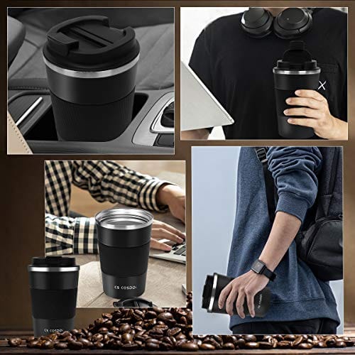 12 oz Stainless Steel Vacuum Insulated Tumbler - Coffee Travel Mug Spill Proof with Lid - Thermos Cup for Keep Hot/Ice Coffee,Tea and Beer (3rd Black)