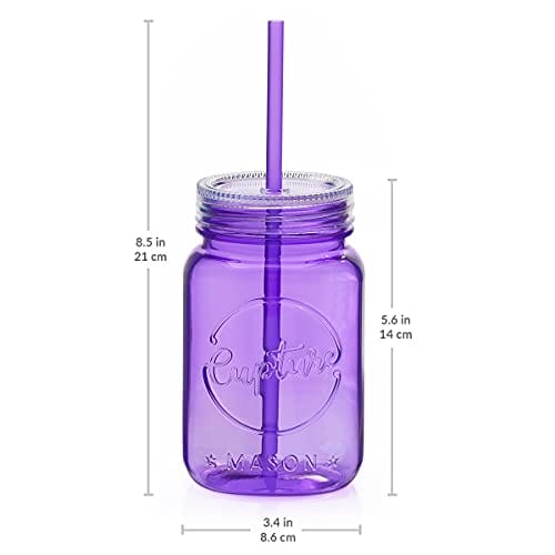 Cupture Acrylic Mason Jar Tumbler Mugs with Lids & Straws - 20 oz, 6 Pack (Cool Lagoon)