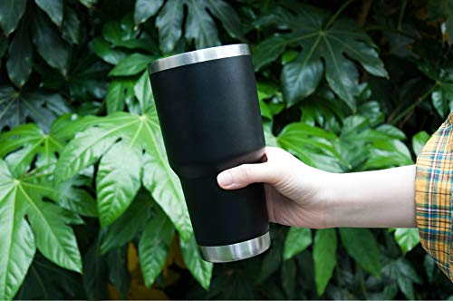 30oz Black Tumbler Stainless Steel Double Wall Vacuum Insulated Mug with Straw and Lid, Cleaning Brush for Cold and Hot Beverages