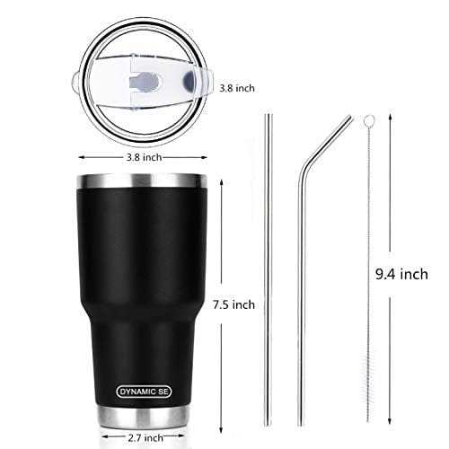 30oz Black Tumbler Stainless Steel Double Wall Vacuum Insulated Mug with Straw and Lid, Cleaning Brush for Cold and Hot Beverages