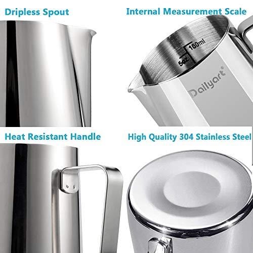 Dailyart Milk Frothing Jug Frothing Pitcher Espresso Steaming Pitcher Barista Tool Coffee Machine Accessory 304 (18/8) Stainless Steel 160ml