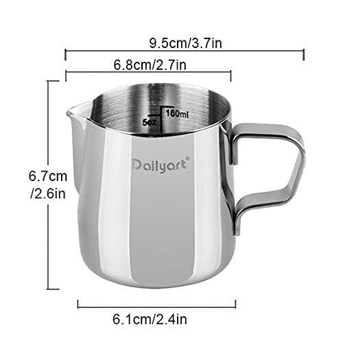 Dailyart Milk Frothing Jug Frothing Pitcher Espresso Steaming Pitcher Barista Tool Coffee Machine Accessory 304 (18/8) Stainless Steel 160ml