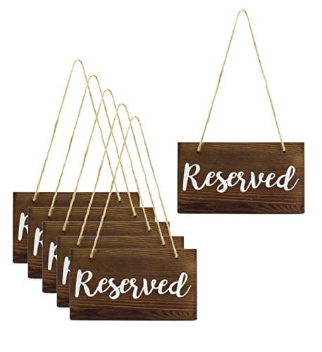 Darware Hanging Wooden Reserved Signs (6-Pack); Rustic Style Wood Signs for Weddings, Special Events, and Functions to Hang on Chairs, in Doorways, or for Aisles and Rows