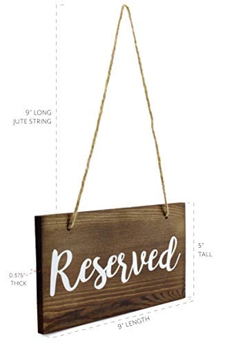 Darware Hanging Wooden Reserved Signs (6-Pack); Rustic Style Wood Signs for Weddings, Special Events, and Functions to Hang on Chairs, in Doorways, or for Aisles and Rows