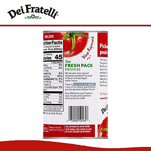 Dei Fratelli Tomato Juice, Vine Ripened Not from Concentrate, 46oz (6 pack)