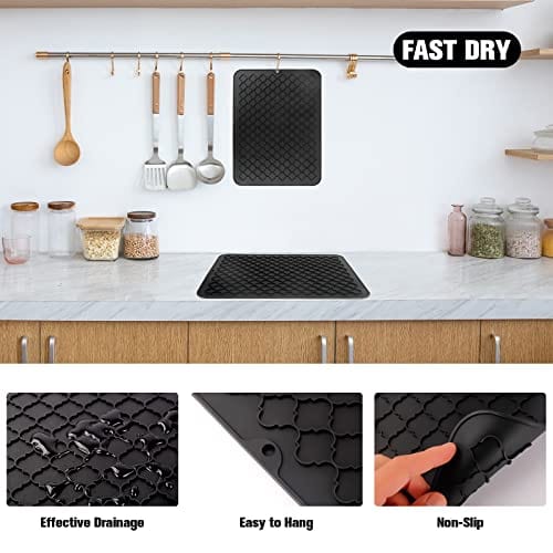 DIGHEIGG Dish Drying Mats, Silicone Drying Mats for Kitchen Counter Bar Non-Slip Heat Resistant Mat for Dishes Kitchen Gadgets (12