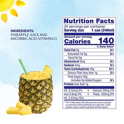 Dole 100% Pineapple Juice, 100% Fruit Juice with Added Vitamin C, 8.4 Fl Oz Cans (Pack of 24)